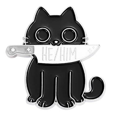 Imagem de Broche LGBTQ de gato preto fofo eles/ele ele/eles eles/ela ela/ele eles identidade de gênero alfinetes em massa para desfile de orgulho roupas mochila chapéu decoração, Metal Metal esmalte, Liga