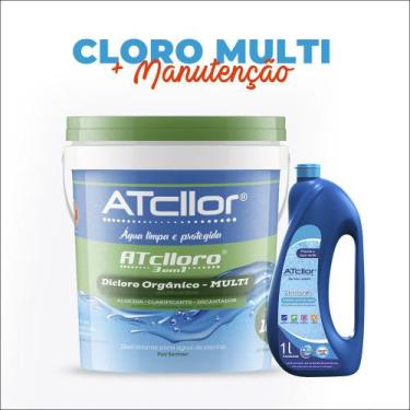 Imagem de Cloro Piscina Atcllor 10Kg 3 Em 1 Multiação + Algicida Manutenção Atcl