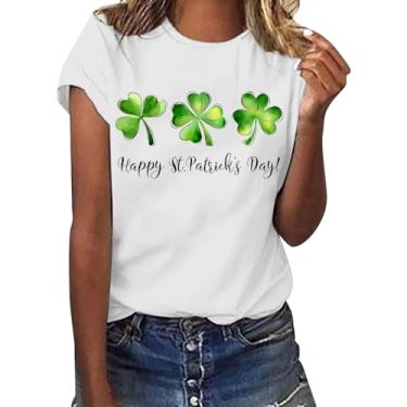 Imagem de Camisetas femininas do Dia de São Patrício com estampa da bandeira irlandesa, túnica verde, camisetas estampadas de manga curta, Preto, GG