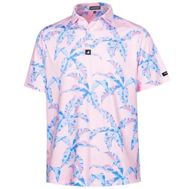 Imagem de SURF CUZ Camisa de golfe com absorção de umidade para homens, camisa polo dry fit, manga curta, estampada, desempenho, elasticidade em 4 direções, 17 Tropical Life, M