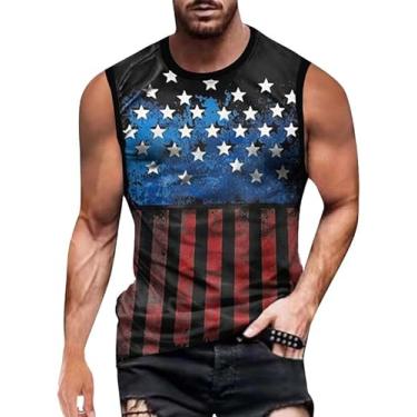 Imagem de Camiseta masculina 4th of July 1776 Muscle Tank Memorial Day Gym sem mangas para treino com bandeira americana, Azul - Bandeira americana e vermelha, G