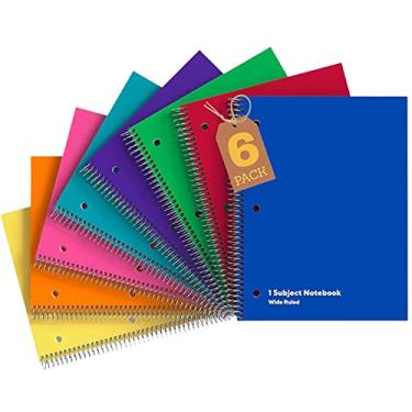 Imagem de 1InTheOffice Caderno espiral pautado largo, 1 caderno pautado largo, cores sortidas 8 x 10,5 70 folhas, pacote com 6