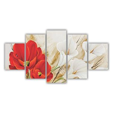 Imagem de Quadros Decorativos Mosaico MDF Floral Buquê Copo de Leite + Flor Vermelha 115x60cm