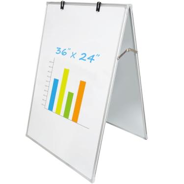 Imagem de JILoffice Quadro Branco Apagável a Seco, Magnético, Dupla Face, 91 x 61 cm, Cavalete de Quadro Branco com Moldura de Alumínio Prateado e Dois Ganchos Flipchart para Escritório, Casa e Escola