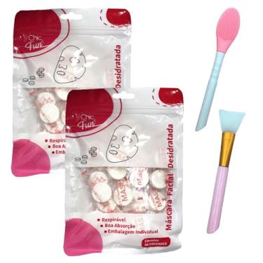 Imagem de Kit Máscara Descartável Desidratada e Pincel Limpeza Facial (Kit, 300 máscaras + 10 pinceis)