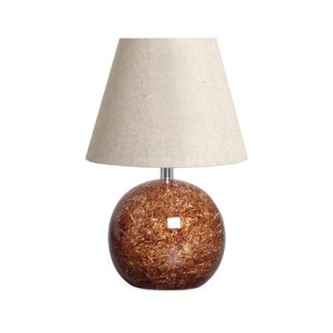 Imagem de Abajur Pequeno para Quarto Luminária de Mesa Marrom Petra com Cúpula 38x23 cm