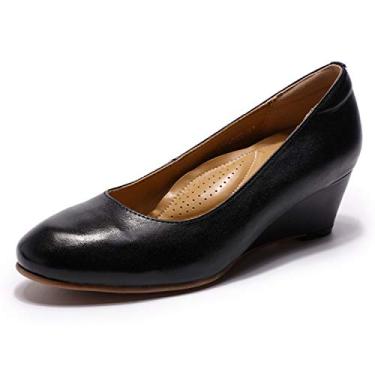 Imagem de Mona flying Sapato feminino de couro, bico fechado, 5 cm, salto médio com suporte de arco, bico redondo, confortável para mulheres, mulheres, preto, Preto, 41