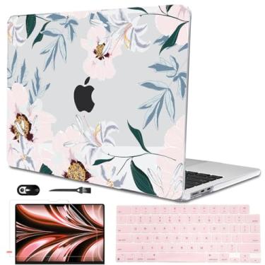 Imagem de LCMOCICO Capa para MacBook Air de 13,6 polegadas 2025 M4 A3240, capa rígida de plástico com estampa impressa para teclado para M2 M3 Mac Air 13.6 2024 2023 2022 A2681 A3113, peônias e lírios rosa
