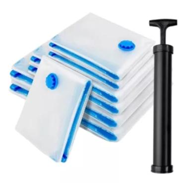 Imagem de Kit Sacos a vácuo Organizador de roupas + Bomba de Sucção Impermeável Guardar Proteger Edredons Travesseiros Cobertores Casacos (3 Sacos (80x100cm) + Bomba)