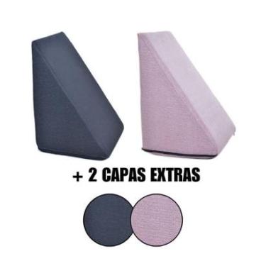 Imagem de Kit 2 Almofada Triangular Encosto Espuma Antirefluxo Apoio Costas Anatômico Leitura + Capa Extra-Unissex