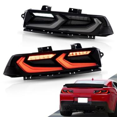 Imagem de VLAND Luzes traseiras de LED compatíveis com Camaro Coupe 2014 2015 LT LS SS ZL1 com conjunto de lâmpada traseira de seta vermelha, lente fumê vendida como pares