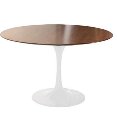 Imagem de Mesa De Jantar Tulipa Saarinen Redonda 80 Cm Tampo Imbuia Base Branca
