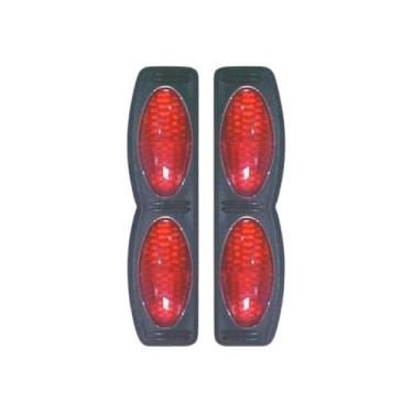 Imagem de Par Luminoso Oval Refletor Duplo Vermelho Base Preta para Porta Lateral Linha Leve e Pesada Carros e Caminhões - Olho de Gato Universal