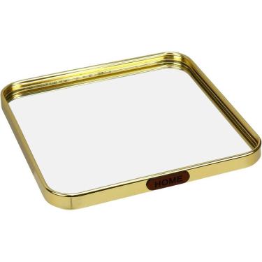 Imagem de BANDEJA QUADRADA HOME&CO COM ESPELHO METAL 1x20x20cm DOURADO PARA SERVIR LAVABO