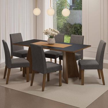 Imagem de Conjunto Sala de Jantar Mesa Tampo de Madeira 6 Cadeiras Rustic/Preto/Silver Simone Madesa