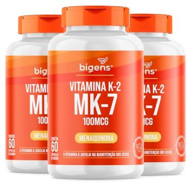 Imagem de Vitamina K2 Mk-7, (Mk7) 100 Mcg, Bigens, Kit 3x 60 cápsulas