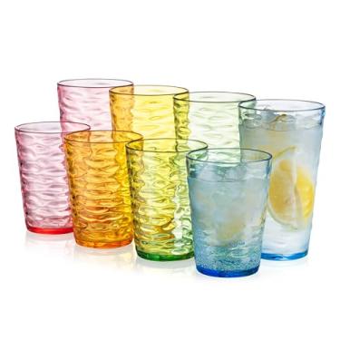 Imagem de ZAINCA Copos de plástico de 400 ml e 597 g, copos de acrílico, conjunto de 8 copos de plástico reutilizáveis multicoloridos, empilháveis, livres de BPA, à prova de estilhaçamento, seguro para máquina