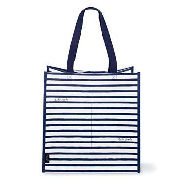 Imagem de Kate Spade New York Bolsa de compras reutilizável, sacola de supermercado com alças de ombro, bolsa grande dobrável, Listras pintadas em azul marinho, Large, Bolsa Market