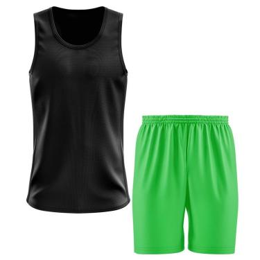 Imagem de Kit Calção Short Futebol Basquete Verde + Regata Masculina Lisa Básica Dry-Masculino