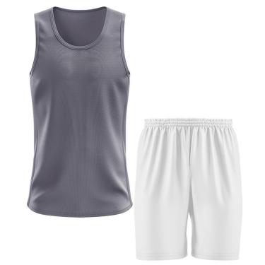 Imagem de Kit Calção Short Futebol Basquete Branco + Regata Masculina Lisa Básica Dry-Masculino