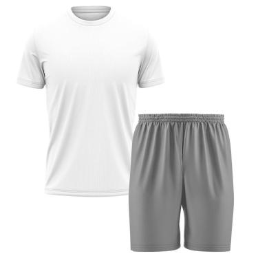 Imagem de Kit Calção Short Futebol Basquete Cinza + Camiseta Manga Curta Masculina-Masculino