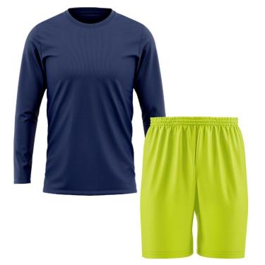 Imagem de Kit Calção Short Futebol Basquete Amarelo + Manga Longa Masculina Segunda Pele Dry-Masculino