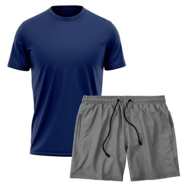 Imagem de Kit Short Praia Academia Passeio Treino Cinza + Camiseta Manga Curta Masculina-Masculino