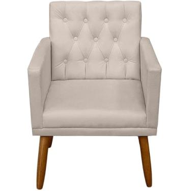 Imagem de 01 Poltrona para Sala de espera Resistente confortável tecido veludo confortável pés de madeira reforçado MOBLAN decor (BEGE)