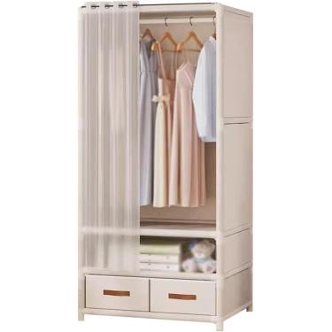 Imagem de Armário de guarda-roupa pequeno, armação de ferro, armário com gavetas, armário autônomo, economia de espaço para armário de casaco, branco, c