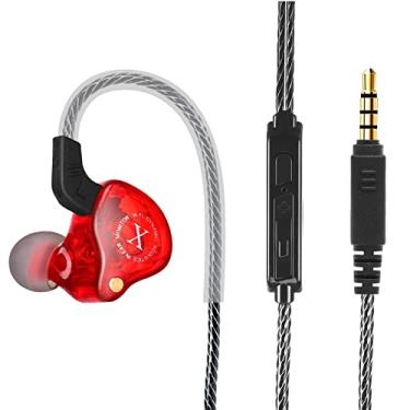 Imagem de Fone de ouvido intra-auricular com fio para celular X2, tipo esportivo, subwoofer vermelho com microfone