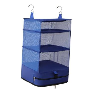 Imagem de YWJLQH Prateleira de Armazenamento Suspensa 3 Prateleiras para Roupas, Bolsa de Armazenamento, Armário Suspenso para Roupas de Apartamento, azul