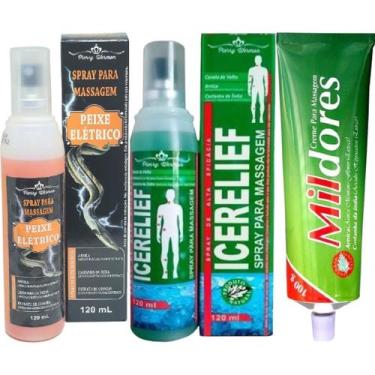 Imagem de Kit Spray Massagem Icerelief + Peixe Életrico + Pomada Mil Dores - Pie