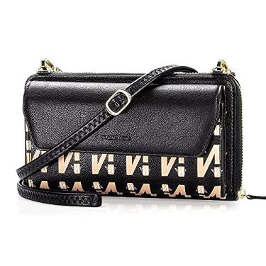 Imagem de nuoku Carteira feminina RFID bolsa de pulso transversal clutch com zíper em torno de 2 alças, Seu acolchoado preto