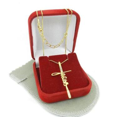 Imagem de Corrente Feminina 45/50cm 0,8mm Cruz Folheada Ouro CR813 - WNBIJOUTERI