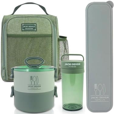 Imagem de Bolsa Térmica Grande Espaçosa Manta de Alumínio Lancheira Para Marmita, Passeio, Escola, Faculdade, Trabalho Bolsa Para Marmita, Kit 4 ítens Térmica+Marmita+Garrafa+Porta Talher PREMIUM (Verde)
