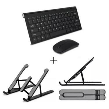 Imagem de Teclado E Mouse Sem Fio + Sup. Para Notebook/ Tablet Cor Preto - HRebo