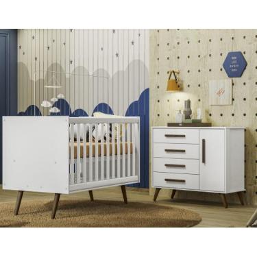Imagem de Quarto de Bebe Berço Mini Cama e Cômoda Q Encanto Retrô Branco Qmovi
