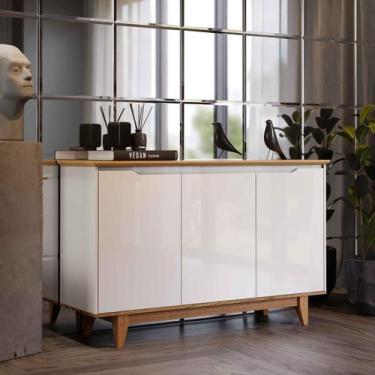 Imagem de Aparador Buffet Sala Flow 3 Portas com Pés de Madeira OffWhite- Rede M