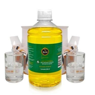 Imagem de Kit 2 Lamparinas Decorativa Cilí Incolor+ 500Ml De Citronela - Velas b