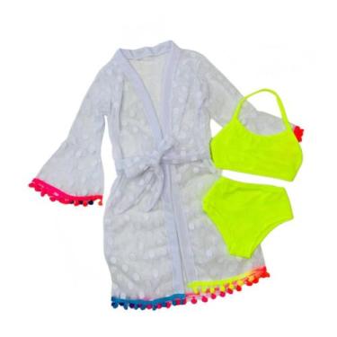 Imagem de Kit Saída De Praia Infantil E Biquíni Neon Meninas Novidade - Ak Fashi