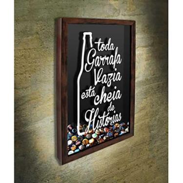 Imagem de Quadro Porta Tampinhas Toda Garrafa Vazia -  Quadro Novo, Marrom, 45x6