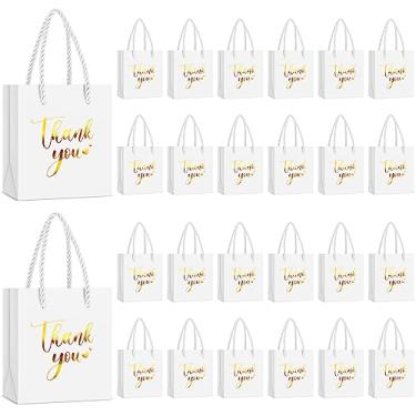 Imagem de Honoson 30 sacos de presente com alças 10 x 7 x 10 cm pequenos sacos de papel de agradecimento sacos de presente de despedida de solteira sacos de presente de casamento sacos de presente de festa de aniversário sacos de lembrancinha para chá de bebê (branco/ouro)