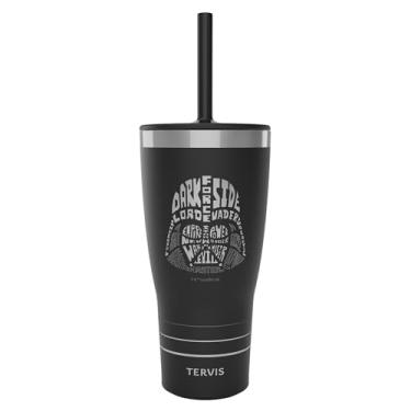 Imagem de Tervis Copo de viagem Traveler Star Wars - Darth Vader Wordle de parede tripla com isolamento térmico mantém as bebidas frias e quentes, 850 g com tampa de palha, aço inoxidável