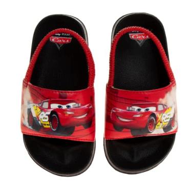 Imagem de Disney Minnie Mouse, Encanto, Mickey, Relâmpago McQueen, Frozen Elsa Anna Girl Slides – Sandália de verão infantil para piscina – Tira na parte traseira de praia aberta nos dedos do pé personagem sem cadarço (bebê/criança pequena), Vermelho e preto, 20/21 BR