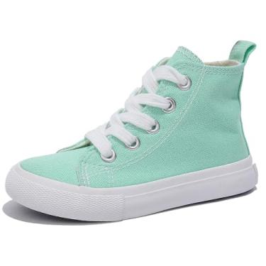 Imagem de OPOEE Sapatos infantis de cano alto com cadarço Espadrcanvas de volta às aulas para meninos e meninas sapatos brancos para adolescentes clássicos infantis tênis sapatos de skate para bebês, Verde