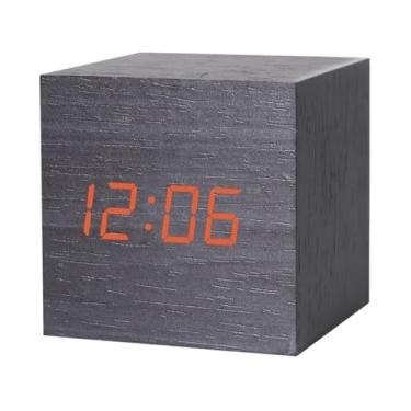 Imagem de TorSor Despertadores de madeira, visor digital de LED, com controle de voz, temperatura, data, hora, mini cubo, relógio elétrico estético para quarto, mesa, escritório, cama, viagem, decoração de arte