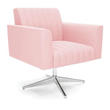 Imagem de Poltrona Giratória Viena Gomada Suede Rosa Bebê Base Cromada - D`rossi