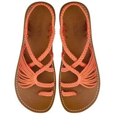 Imagem de Capana Sandálias rasas femininas de tecido - sandálias trançadas com tiras, sandálias de praia para mulheres verão elegante, sandálias boêmia de corda, sapatos femininos casuais de primavera,