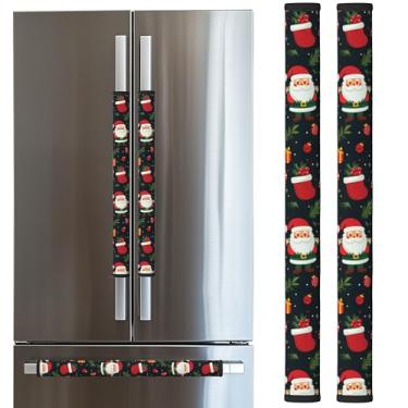 Imagem de LORTURE Conjunto de 2 capas de maçanetas de geladeira, capas de maçaneta de geladeira para decoração de cozinha, capas de maçaneta de porta para freezer, forno e lava-louças (Natal)