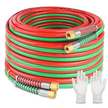 Imagem de Boltigen Mangueira de acetileno de oxigênio de 1/10.2 cm, mangueira de tocha de acetileno oxi grau R de 1/10.2 cm com conexões de latão 9/40.6 cm - 18 LH/RH B, carretel de mangueira de tocha de corte